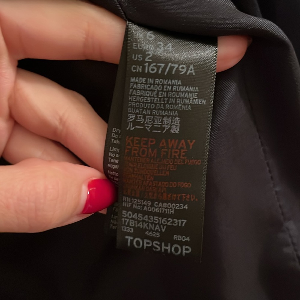 📓 Topshop - Navy Blue Polka Dot Double-breasted Fully Lined Blazer - size 2 - Picture 10 of 12